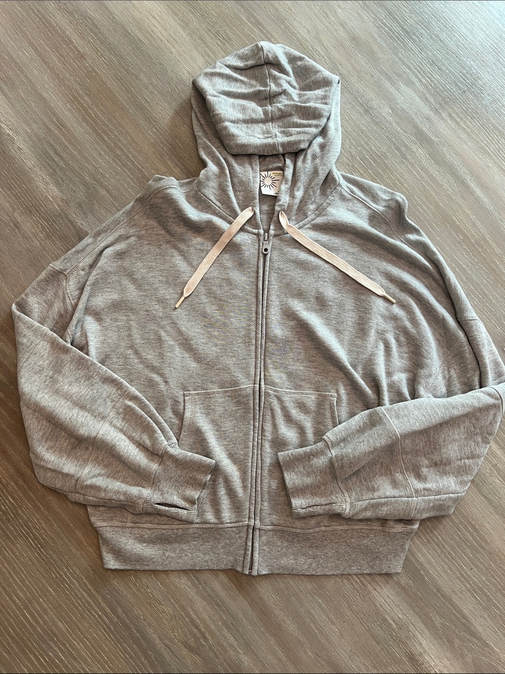 aerie Gray Full-Zip Hoodie with Drawstring